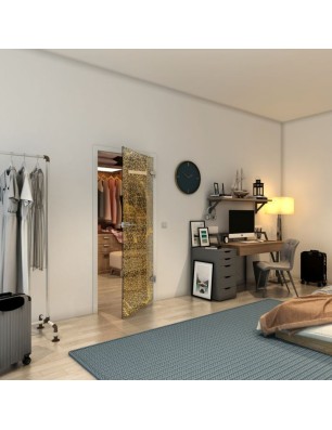 Ganzglastür - Fineprint Model 008 Gold auf Grauglas