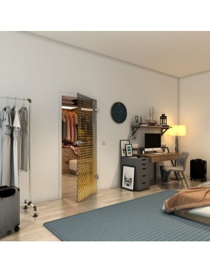 Ganzglastür - Fineprint Model 038 Gold auf Grauglas