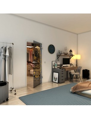 Ganzglastür - Fineprint Model 113 Gold auf Grauglas