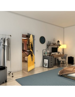 Ganzglastür - Fineprint Model 124 Gold auf Grauglas