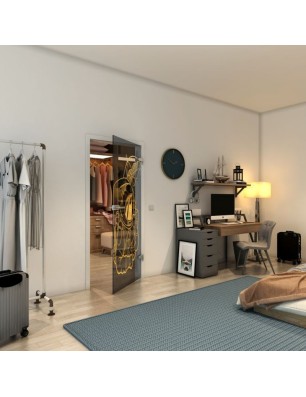 Ganzglastür - Fineprint Model 126 Gold auf Grauglas