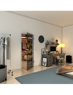 Ganzglastür - Fineprint Model 128 Gold auf Grauglas