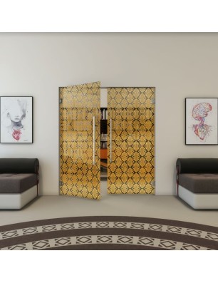 Pendeltür - Fineprint Model 001 Gold auf Grauglas