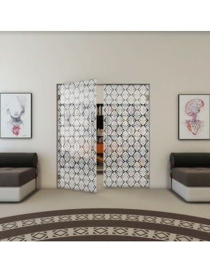 Pendeltür - Fineprint Model 002 Weiss auf Grauglas