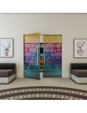 Pendeltür - Fineprint Model 008 Verlauf auf Grauglas