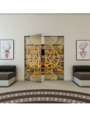 Pendeltür - Fineprint Model 010 Gold auf Grauglas