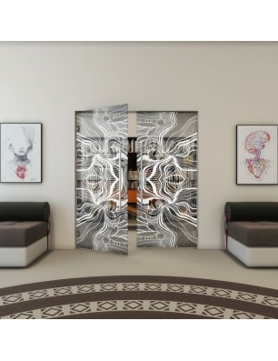 Pendeltür - Fineprint Model 010 Weiss auf Grauglas