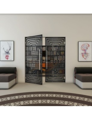 Pendeltür - Fineprint Model 014 Schwarz auf Grauglas