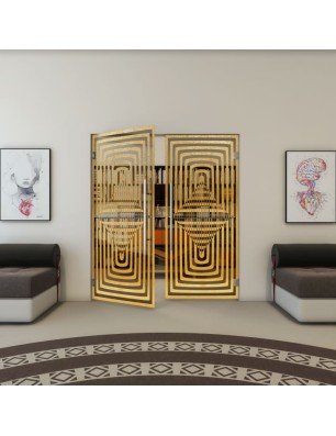 Pendeltür - Fineprint Model 014 Gold auf Grauglas