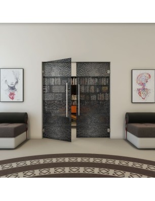 Pendeltür - Fineprint Model 015 Schwarz auf Grauglas