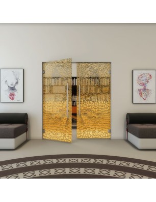 Pendeltür - Fineprint Model 015 Gold auf Grauglas