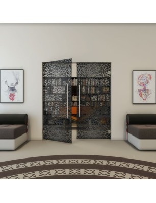 Pendeltür - Fineprint Model 016 Schwarz auf Grauglas