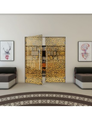 Pendeltür - Fineprint Model 016 Gold auf Grauglas