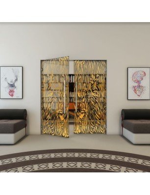 Pendeltür - Fineprint Model 017 Gold auf Grauglas