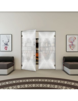 Pendeltür - Fineprint Model 025 Weiss auf Grauglas