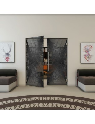 Pendeltür - Fineprint Model 026 Schwarz auf Grauglas