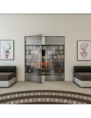 Pendeltür - Fineprint Model 027 Weiss auf Grauglas