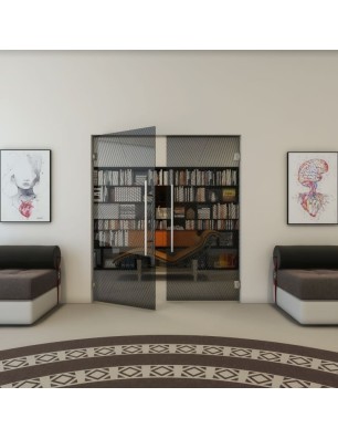 Pendeltür - Fineprint Model 028 Schwarz auf Grauglas