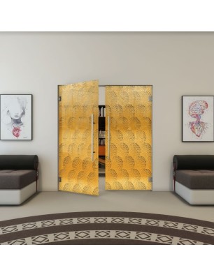 Pendeltür - Fineprint Model 029 Gold auf Grauglas