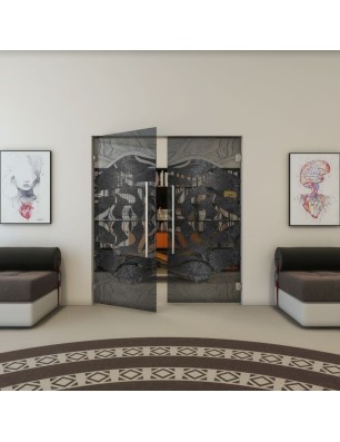 Pendeltür - Fineprint Model 031 Schwarz auf Grauglas