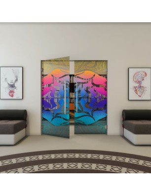 Pendeltür - Fineprint Model 031 Verlauf auf Grauglas