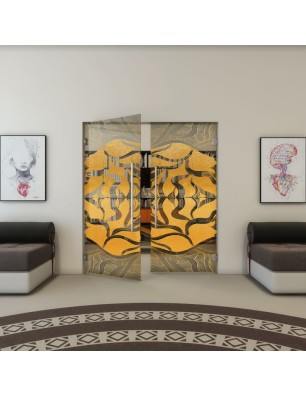 Pendeltür - Fineprint Model 031 Gold auf Grauglas