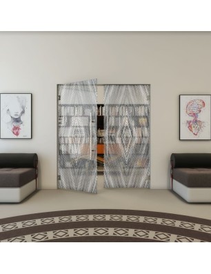 Pendeltür - Fineprint Model 034 Weiss auf Grauglas