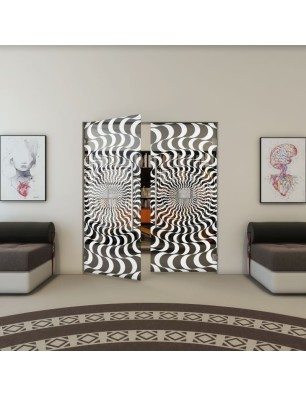 Pendeltür - Fineprint Model 044 Weiss auf Grauglas