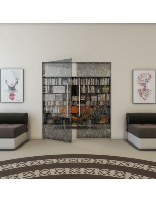 Pendeltür - Fineprint Model 047 Weiss auf Grauglas