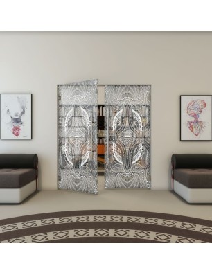 Pendeltür - Fineprint Model 048 Weiss auf Grauglas