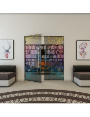 Pendeltür - Fineprint Model 049 Verlauf auf Grauglas