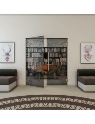 Pendeltür - Fineprint Model 054 Schwarz auf Grauglas