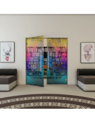 Pendeltür - Fineprint Model 056 Verlauf auf Grauglas