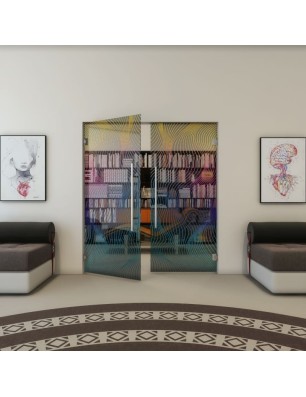 Pendeltür - Fineprint Model 066 Verlauf auf Grauglas