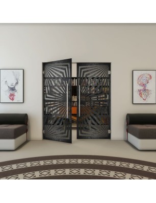 Pendeltür - Fineprint Model 070 Schwarz auf Grauglas