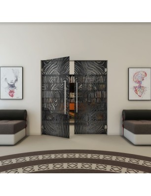 Pendeltür - Fineprint Model 074 Schwarz auf Grauglas