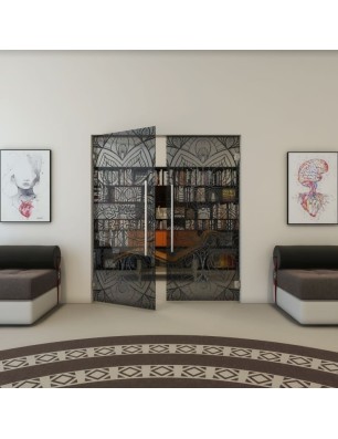 Pendeltür - Fineprint Model 087 Schwarz auf Grauglas