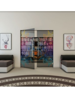 Pendeltür - Fineprint Model 088 Verlauf auf Grauglas