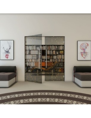 Pendeltür - Fineprint Model 090 Gold auf Grauglas