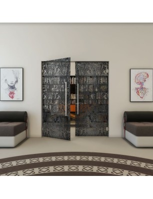 Pendeltür - Fineprint Model 091 Schwarz auf Grauglas