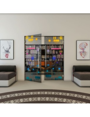 Pendeltür - Fineprint Model 092 Verlauf auf Grauglas