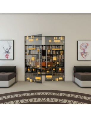 Pendeltür - Fineprint Model 092 Gold auf Grauglas