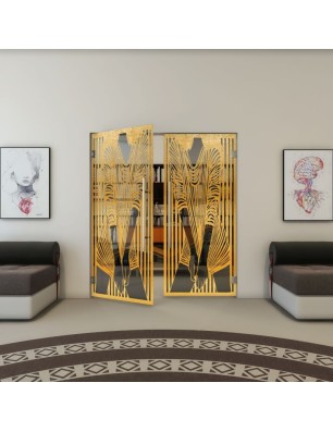 Pendeltür - Fineprint Model 097 Gold auf Grauglas