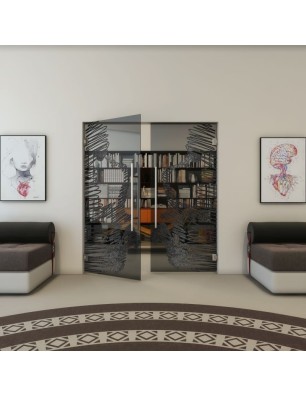 Pendeltür - Fineprint Model 106 Schwarz auf Grauglas