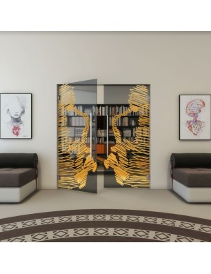 Pendeltür - Fineprint Model 106 Gold auf Grauglas