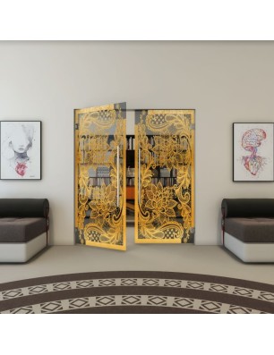 Pendeltür - Fineprint Model 108 Gold auf Grauglas