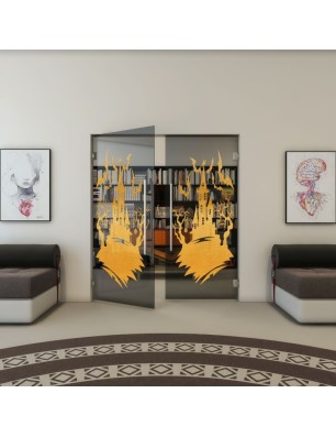 Pendeltür - Fineprint Model 114 Gold auf Grauglas