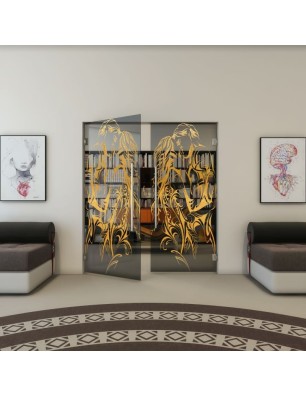 Pendeltür - Fineprint Model 116 Gold auf Grauglas