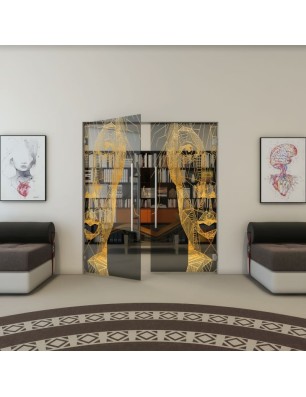 Pendeltür - Fineprint Model 123 Gold auf Grauglas