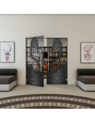 Pendeltür - Fineprint Model 124 Schwarz auf Grauglas